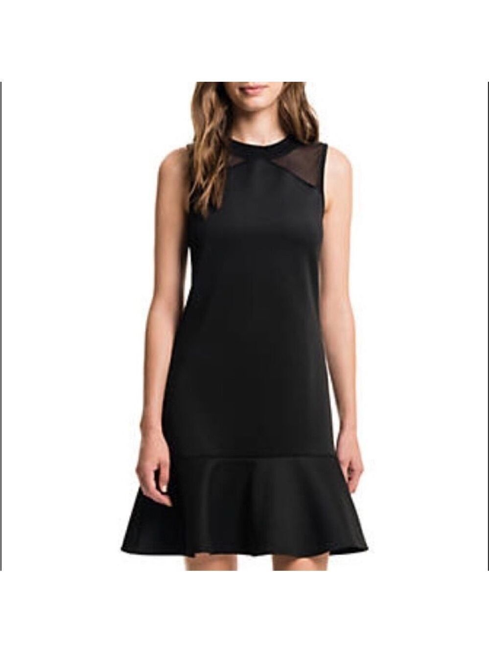 1. State Black Sleeveless LBD Cocktail Dress Flounce Ruffle Mesh Insert, size S